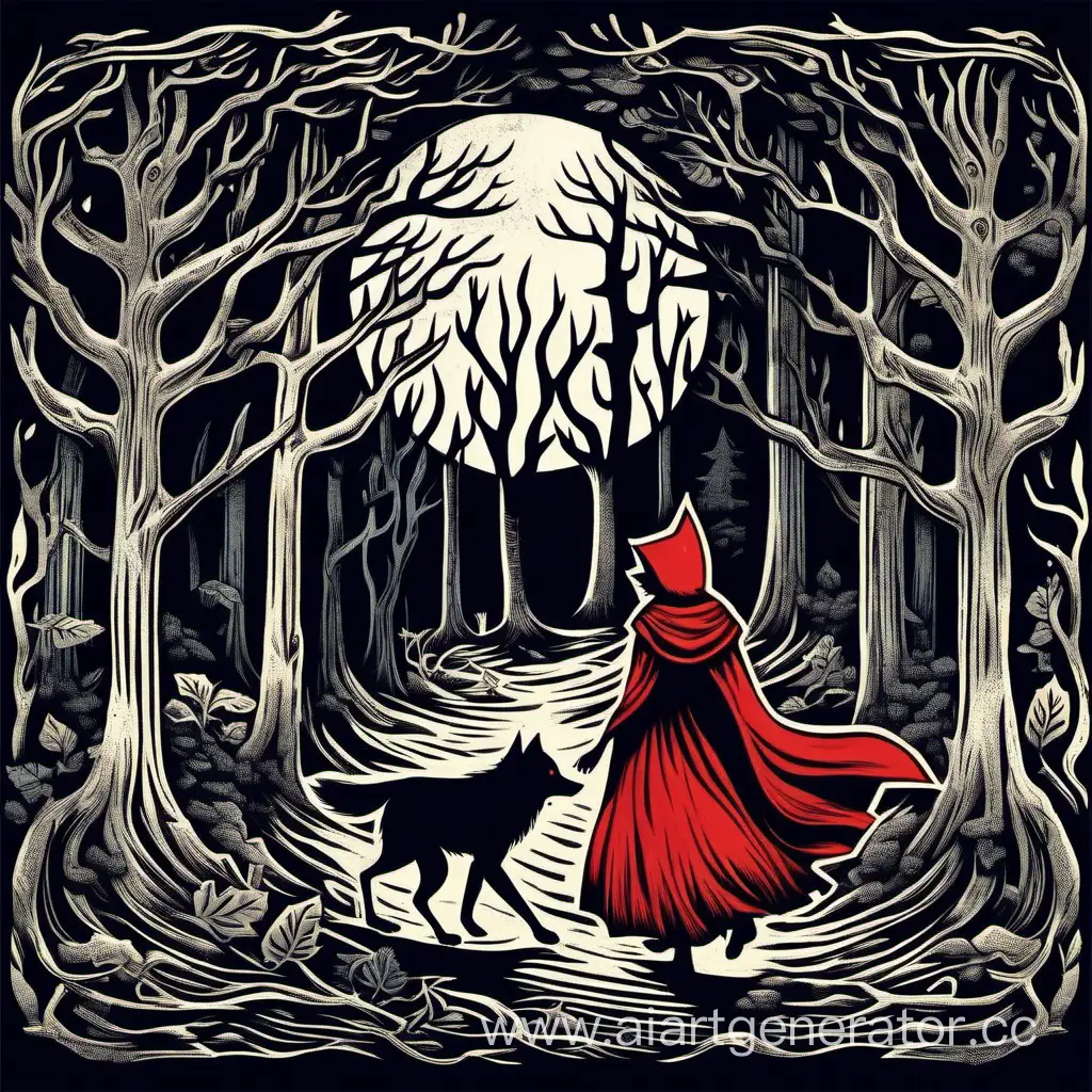 Red-Riding-Hood-and-Big-Bad-Wolf-Woodcut-TShirt-Artwork