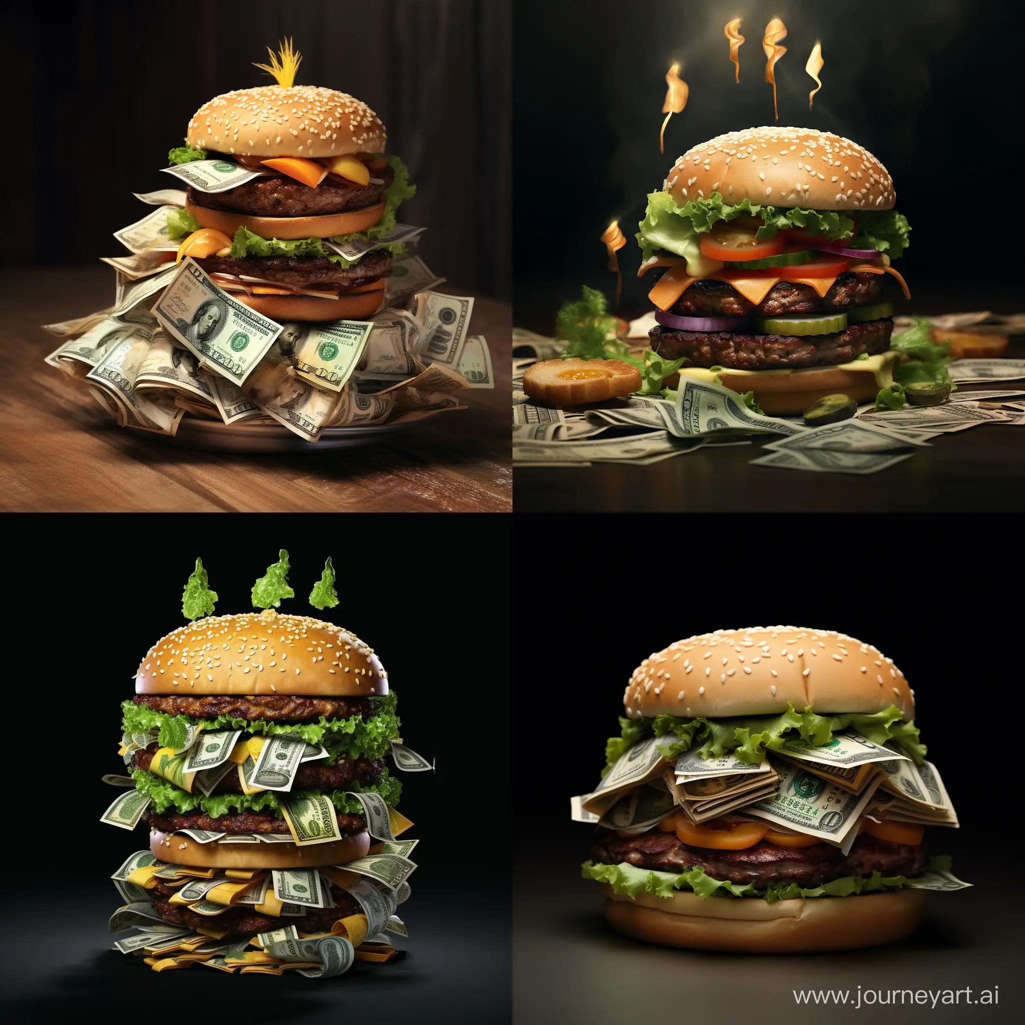 Money bills made out of food. 3D animation 
