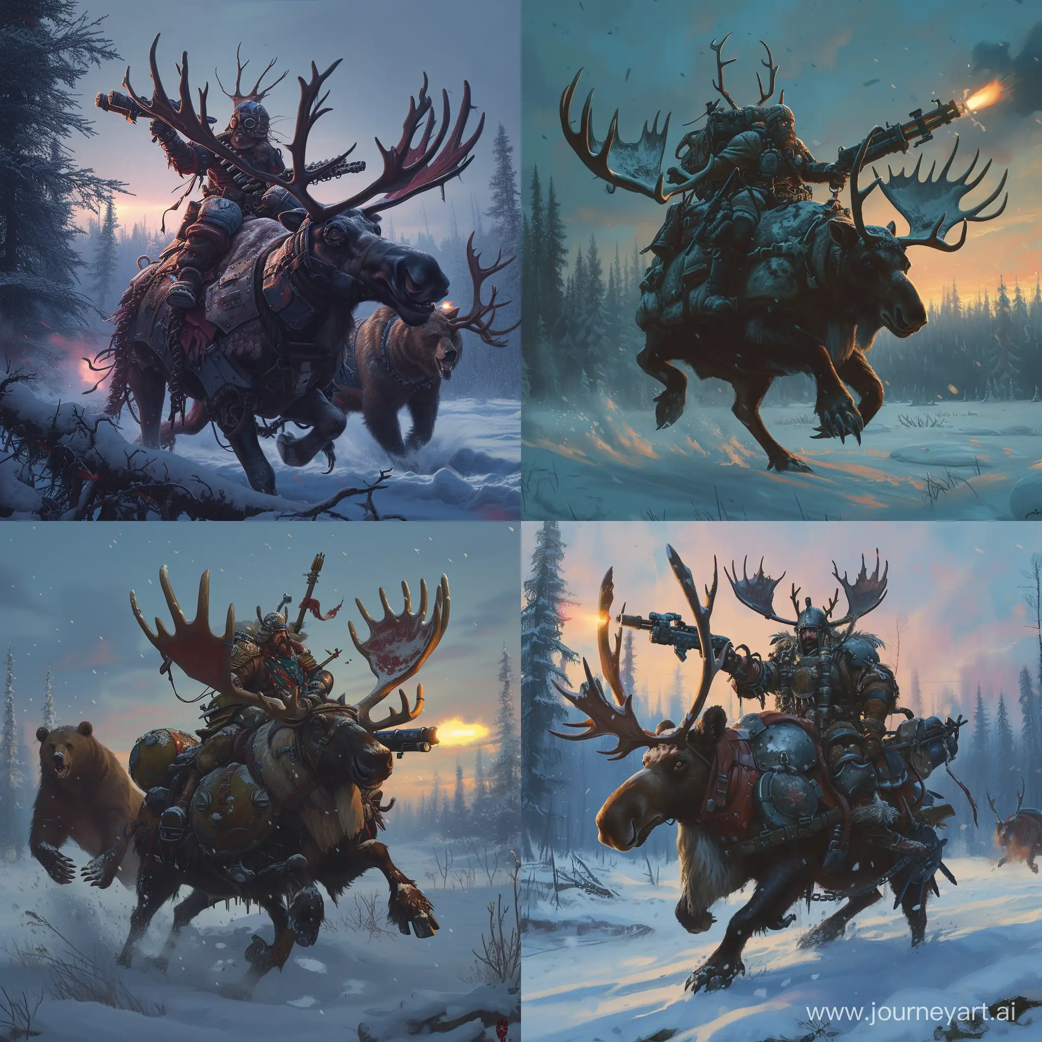 Arctic-Moosemounted-Reindeer-Breeder-Pursuing-Bear-with-Grenade-Launcher