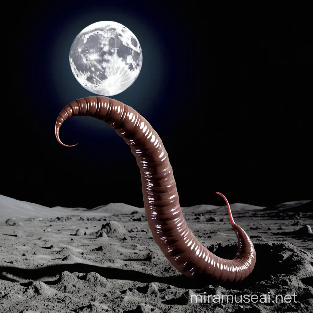 Enormous Earthworm Engulfing the Moon in Night Sky