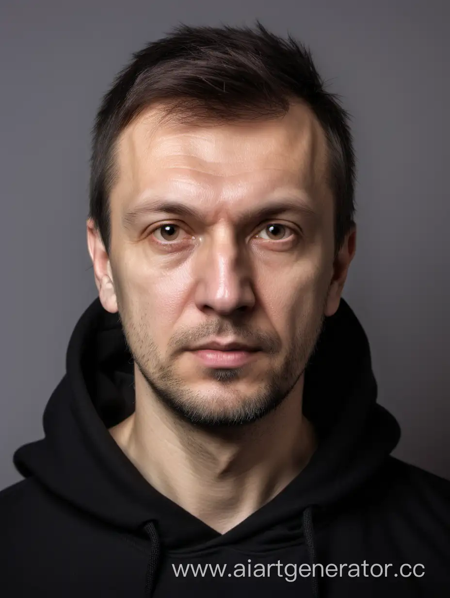 Русский мужчина 38 лет с красивой прической в в белой футболке и чёрной толстовке (фото паспорт)