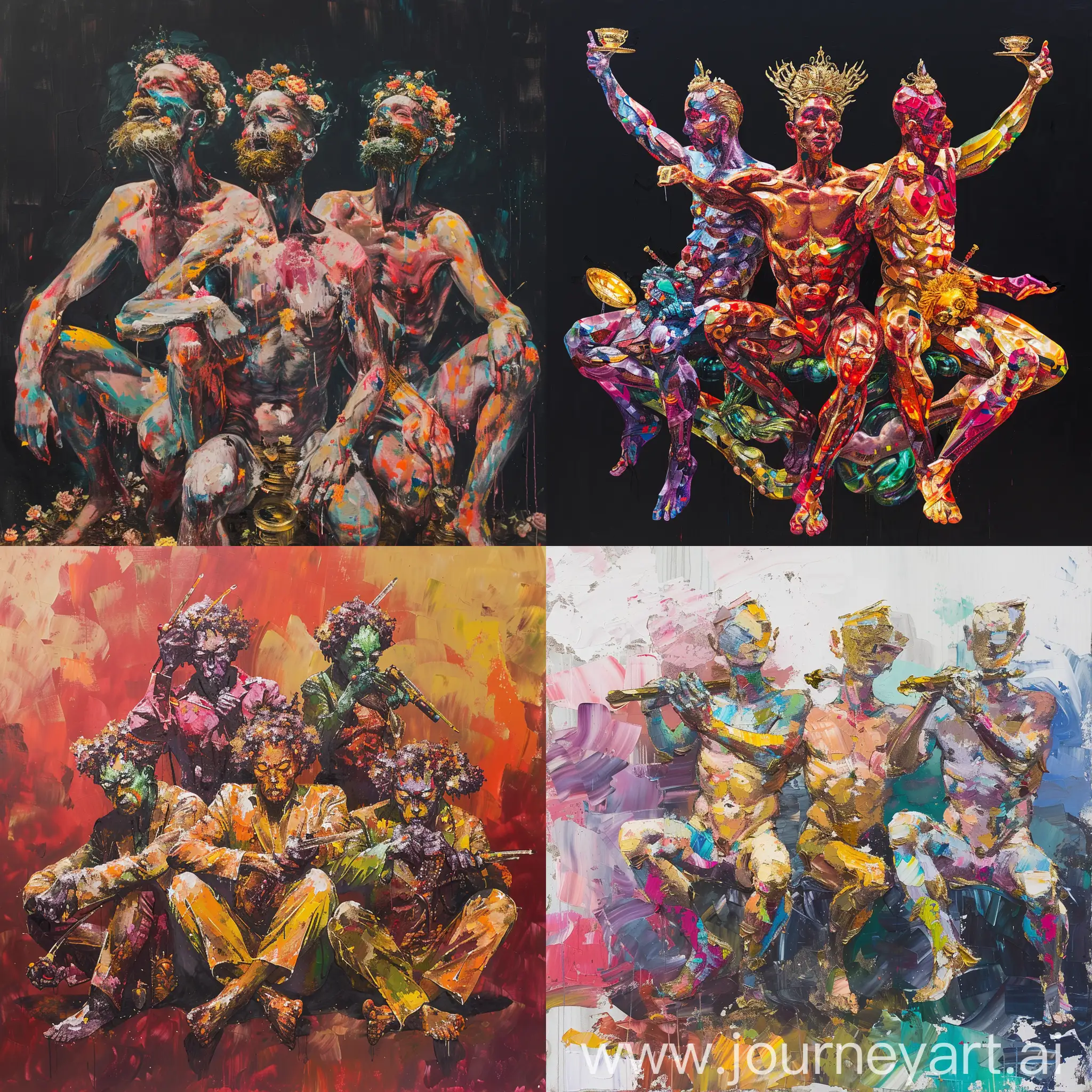 Vibrant-Oil-Painting-Five-Immortals-Forming-the-Character-Wealth