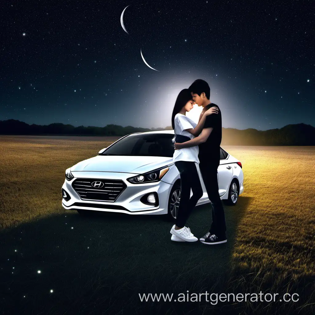 Romantic-Night-Drive-under-the-Crescent-Moon-in-a-White-Hyundai-Solaris-2017