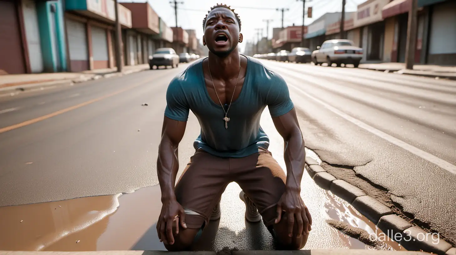 Emotional African American Man Crying Alone in Dusty Deserted Street ...