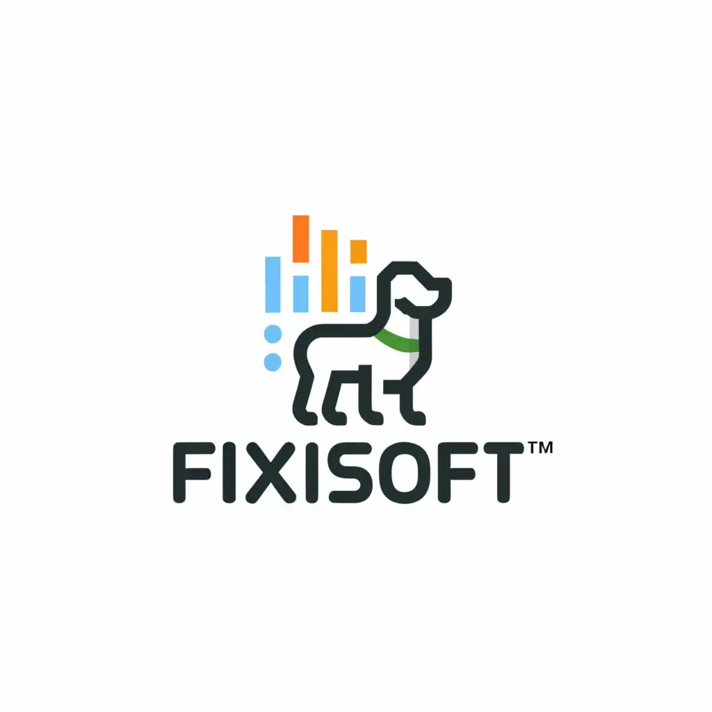 a logo design,with the text "fixisoft", main symbol:dog and financial chart money,Minimalistic,be used in Finance industry,clear background