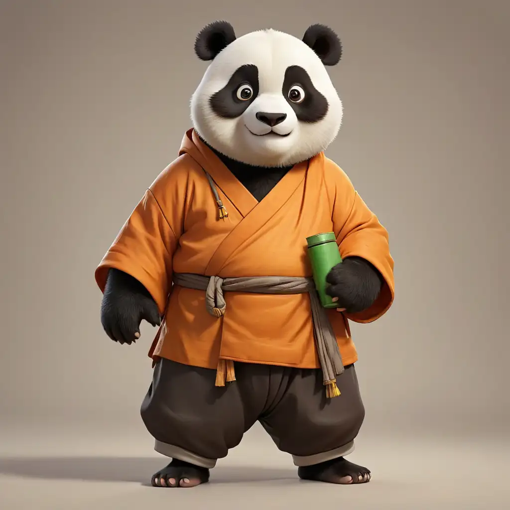 a funny panda in cartoon style in full body with Buddhist monk clothes with clear background