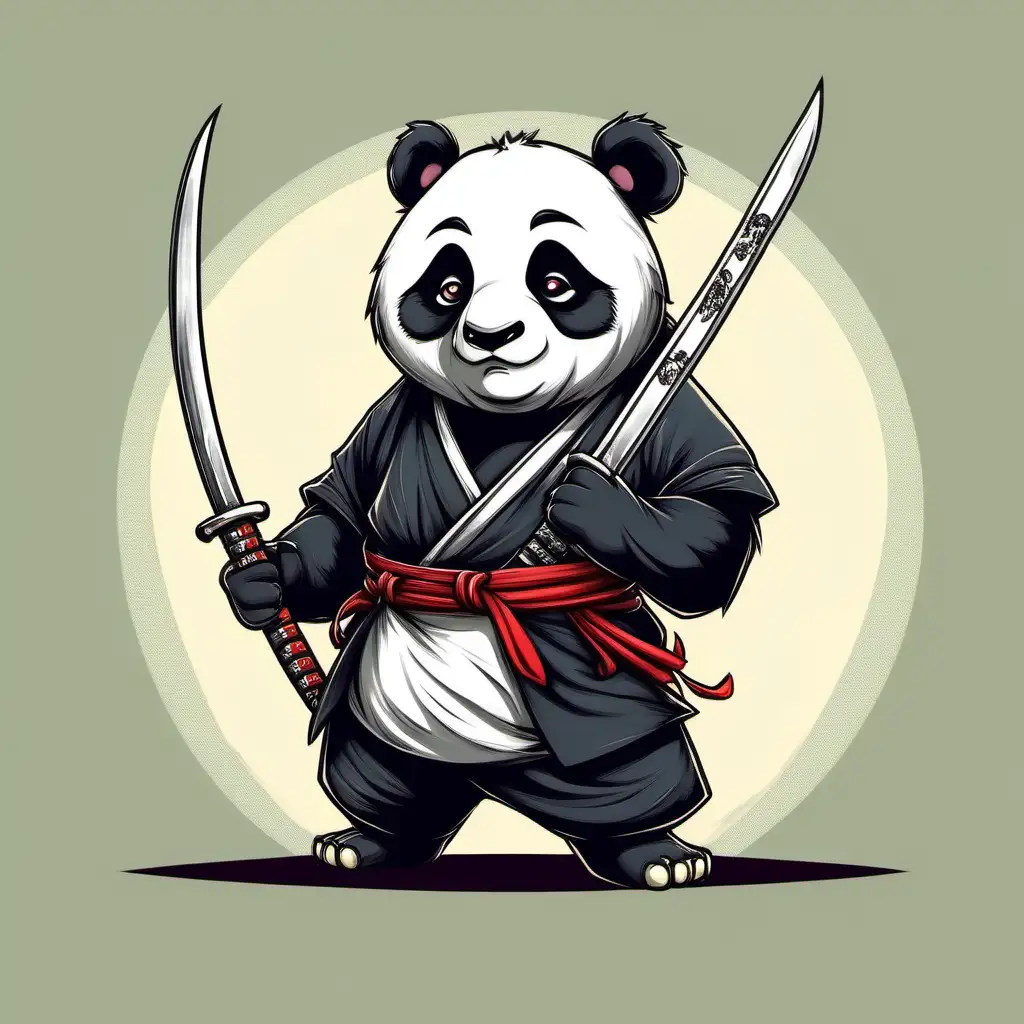Cartoon Panda Samurai wielding Katana in Full Height