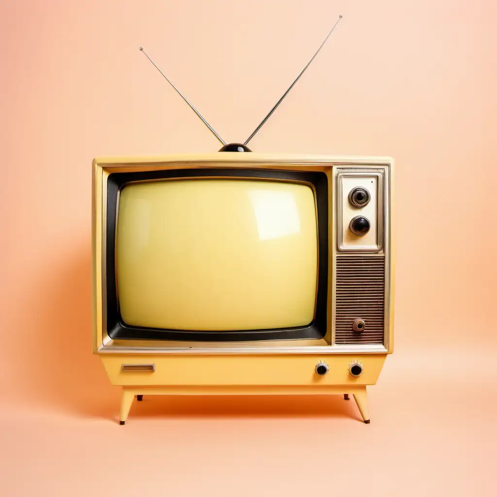 Vintage TV with Yellow Screen on Peach Background