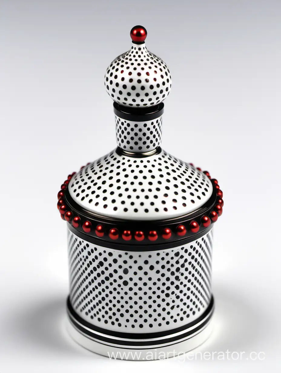Zamac-Perfume-Decorative-Ornamental-Long-Cap-in-Pearl-White-and-Black-with-Matt-Red-and-White-Border-Line
