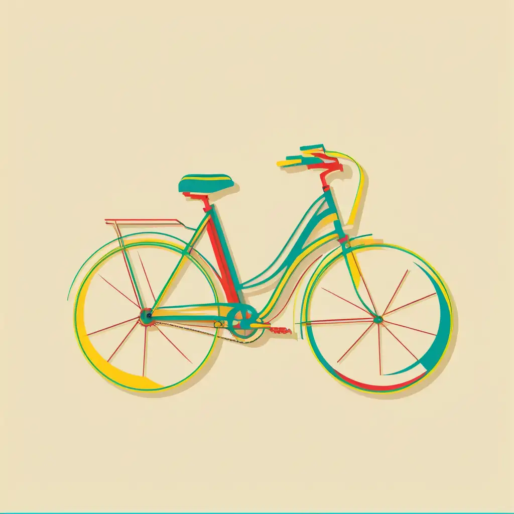 Abstract Teal Yellow and Red Bicycle in Continuous Line Vector Art
