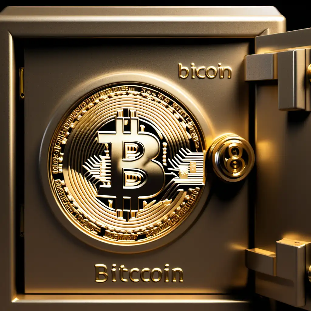 Bitcoin Logo Engraved Golden Safe