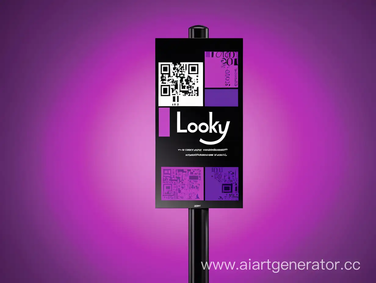 Advertising post, colors purple, pink, black, , "LOOKY".