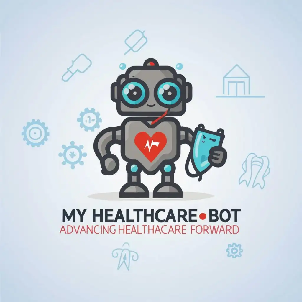 logo, Robot doctor glasses white coat stethoscope brown hair, with the text "My Healthcare Bot Advancing Healthcare Forward", typography, be used in Medical Dental industry