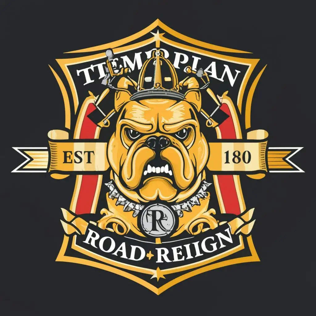 logo, Templar, British Bulldog, Golden, St. George Shield, coat of arms, with the text "RoadReign", typography, be used in Automotive industry