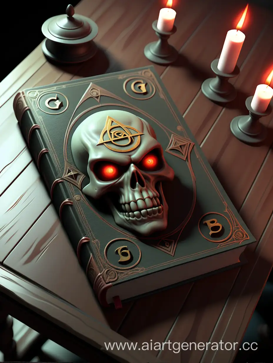 Dark-Occult-Book-Centered-on-Table-in-3D-Game-Style