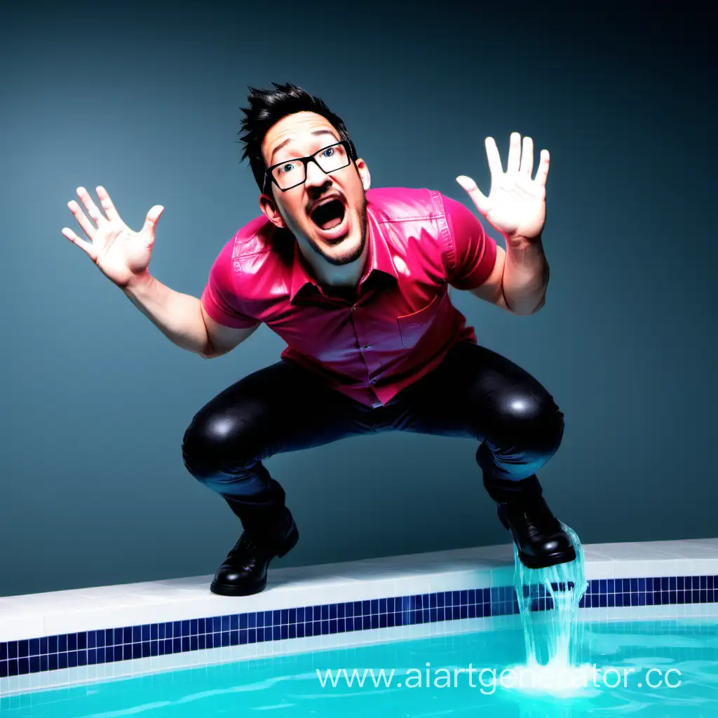 Markiplier falls from a great height like a bomb into a pool filled with gelatin