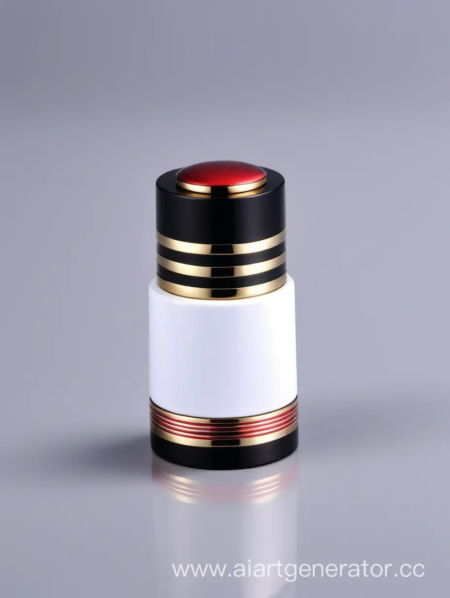 Zamac Perfume decorative ornamental long cap,  white  black color with matt RED WITH GOLD LINES metallizing finish