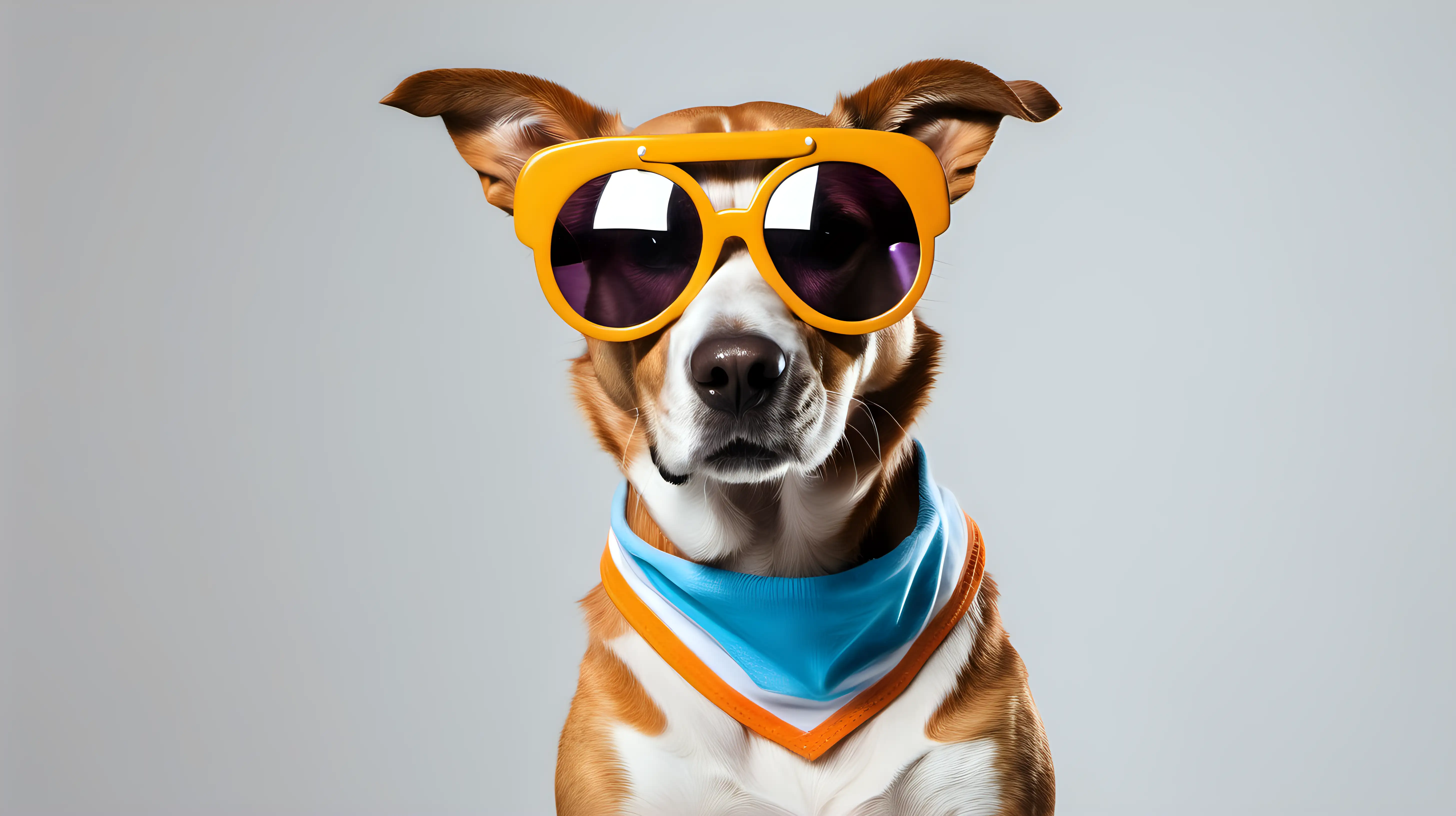 A dog wearing sunglasses and dressing for the upcoming summer on white background