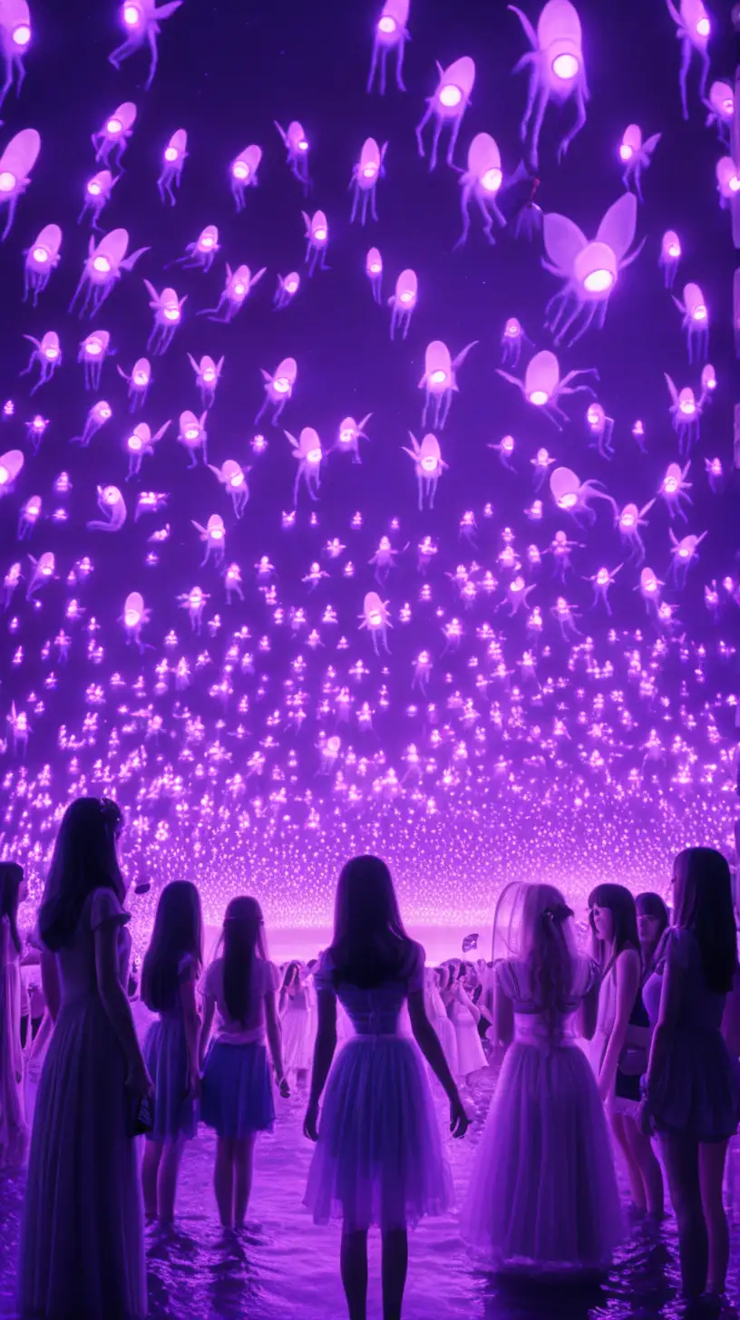 Enigmatic Violet LED Fairies Gathering in a Mysterious Crowd