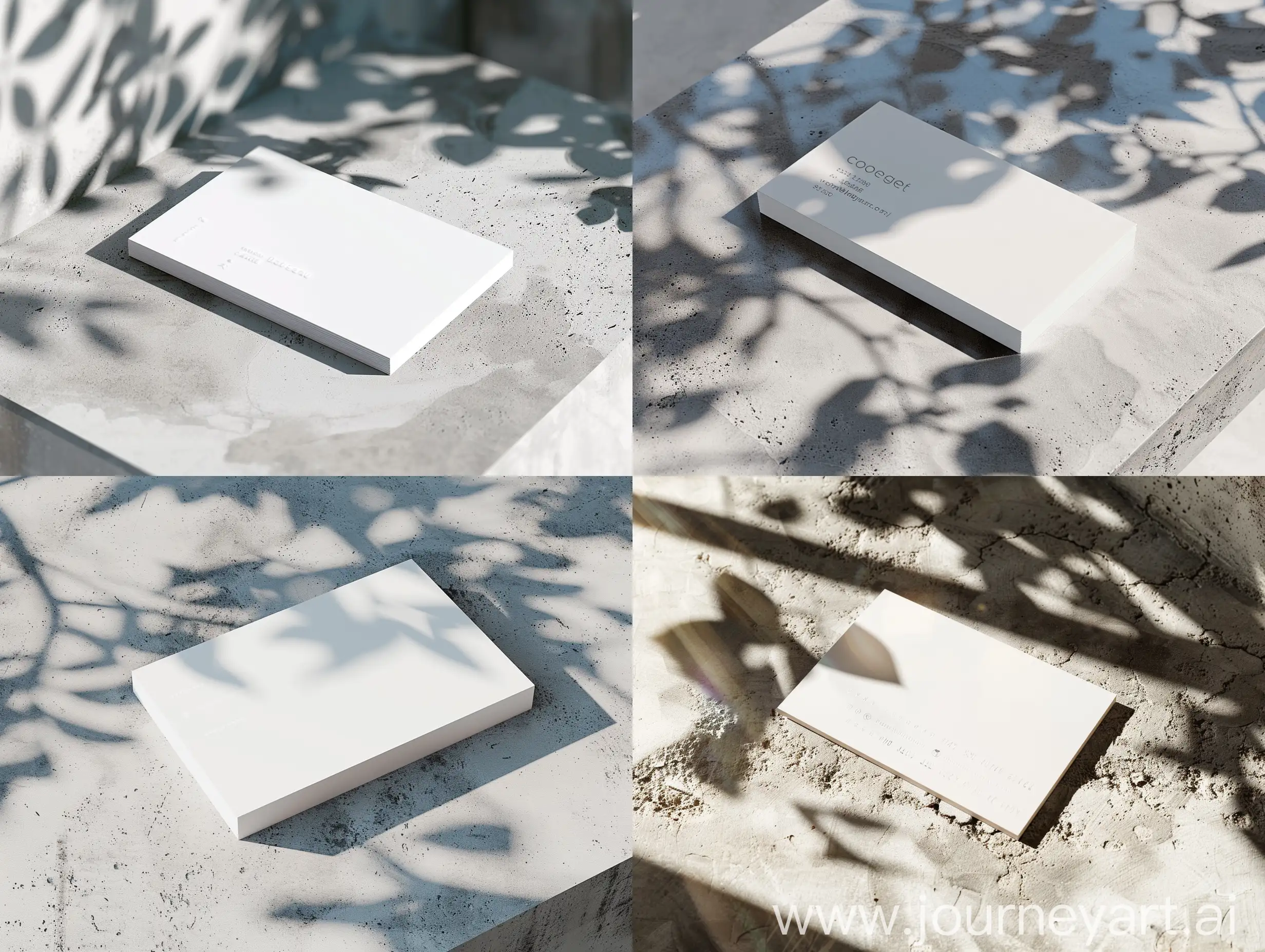 a white business card on concrete, sunlight on the card, highly detailed, high quality