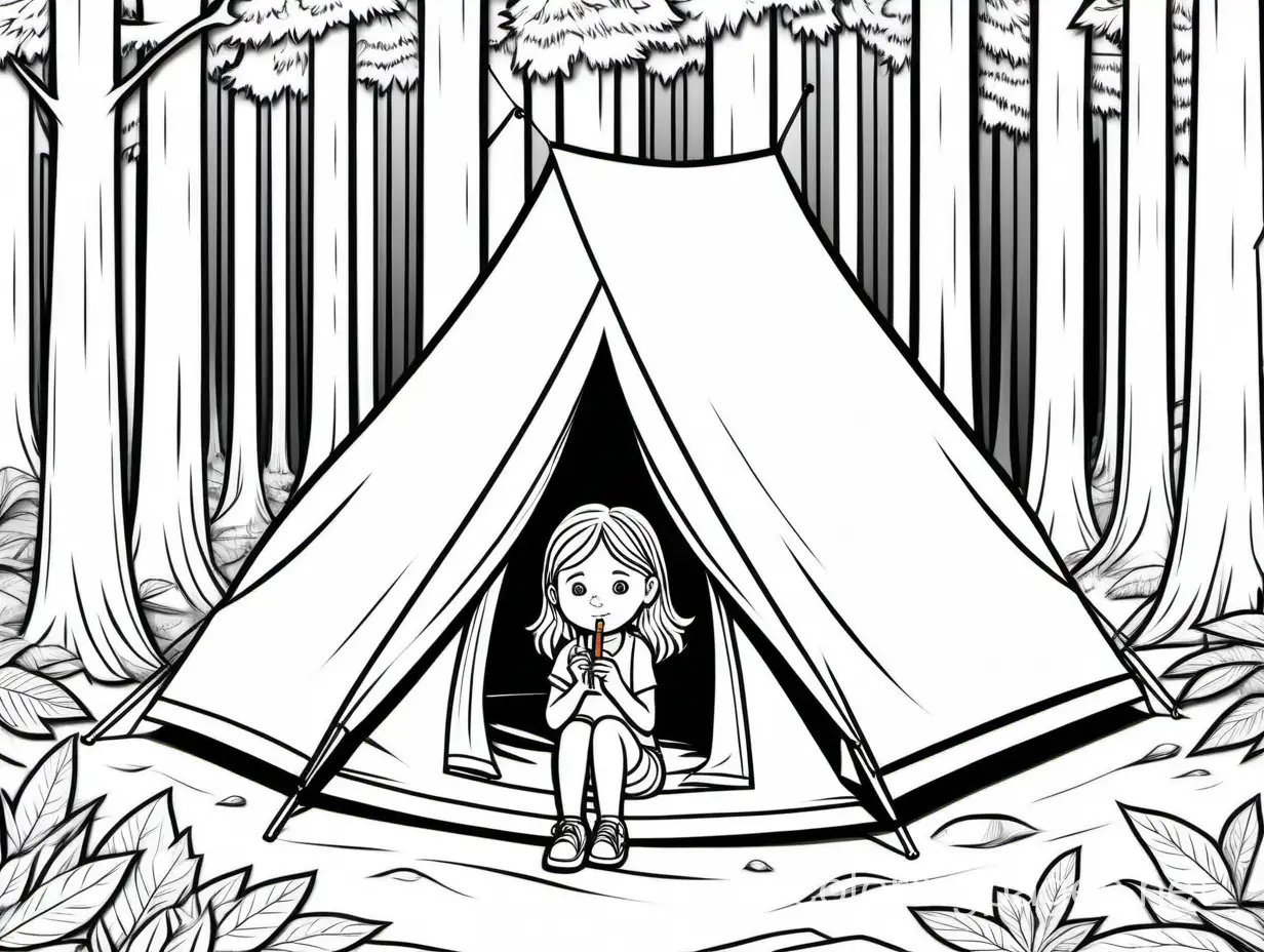 Girl-in-Redwood-Forest-Tent-Coloring-Page-with-Cigarette