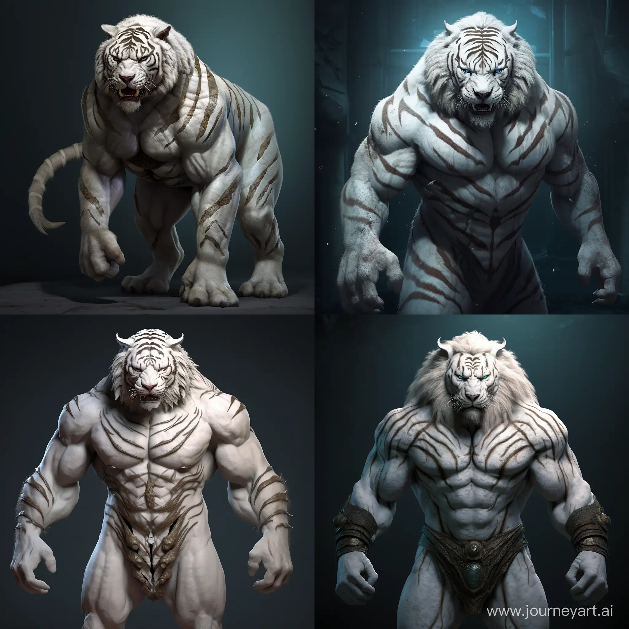 Muscular furry white tiger