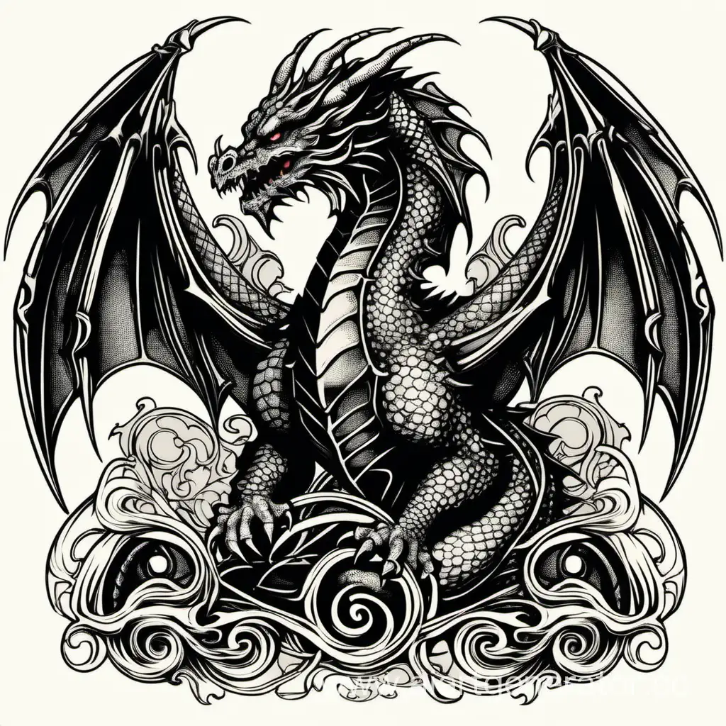 Gothic-Style-Dragon-Illustration-Majestic-Creature-in-Intricate-Design
