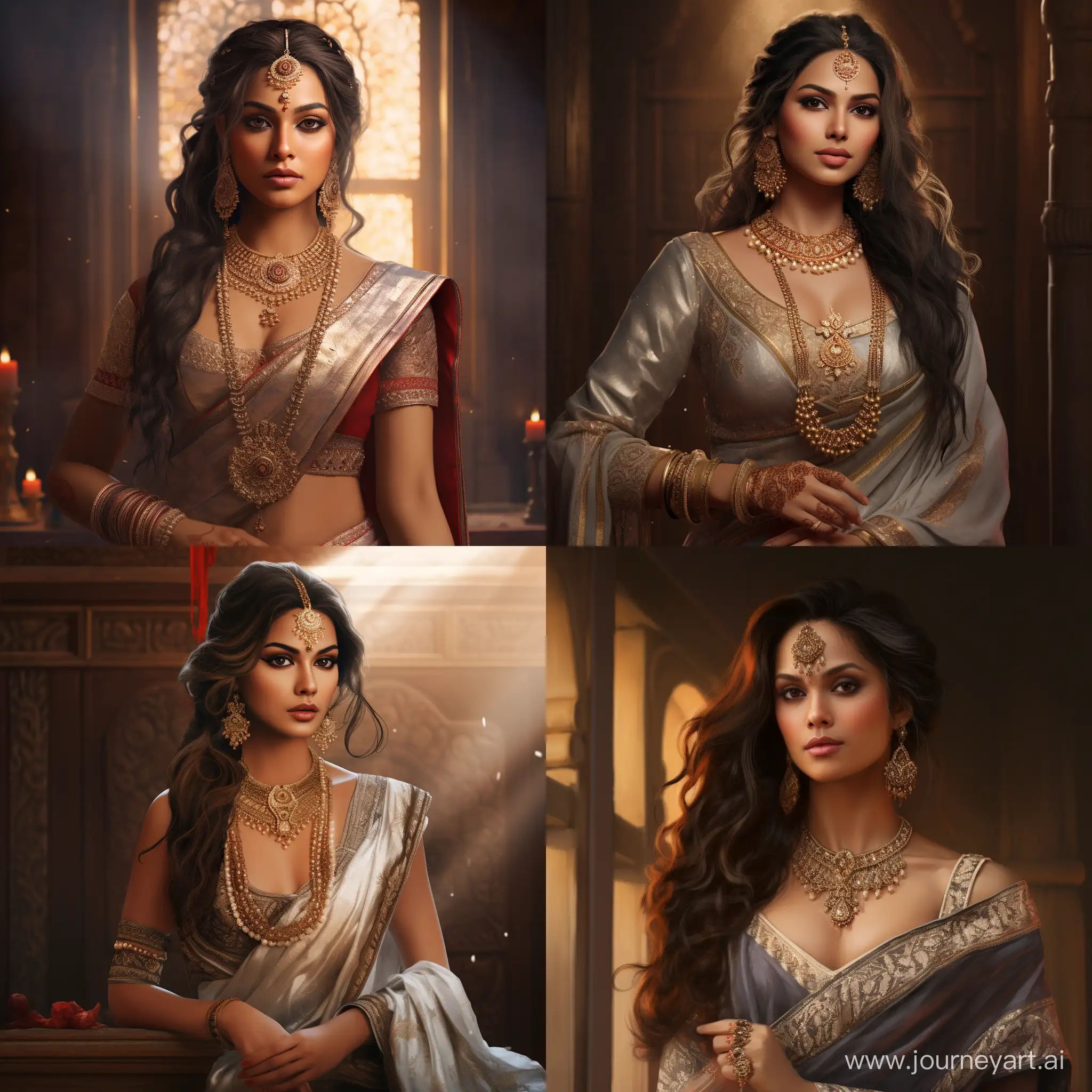 Elegant Indian goddess full view, realistic digital illustration