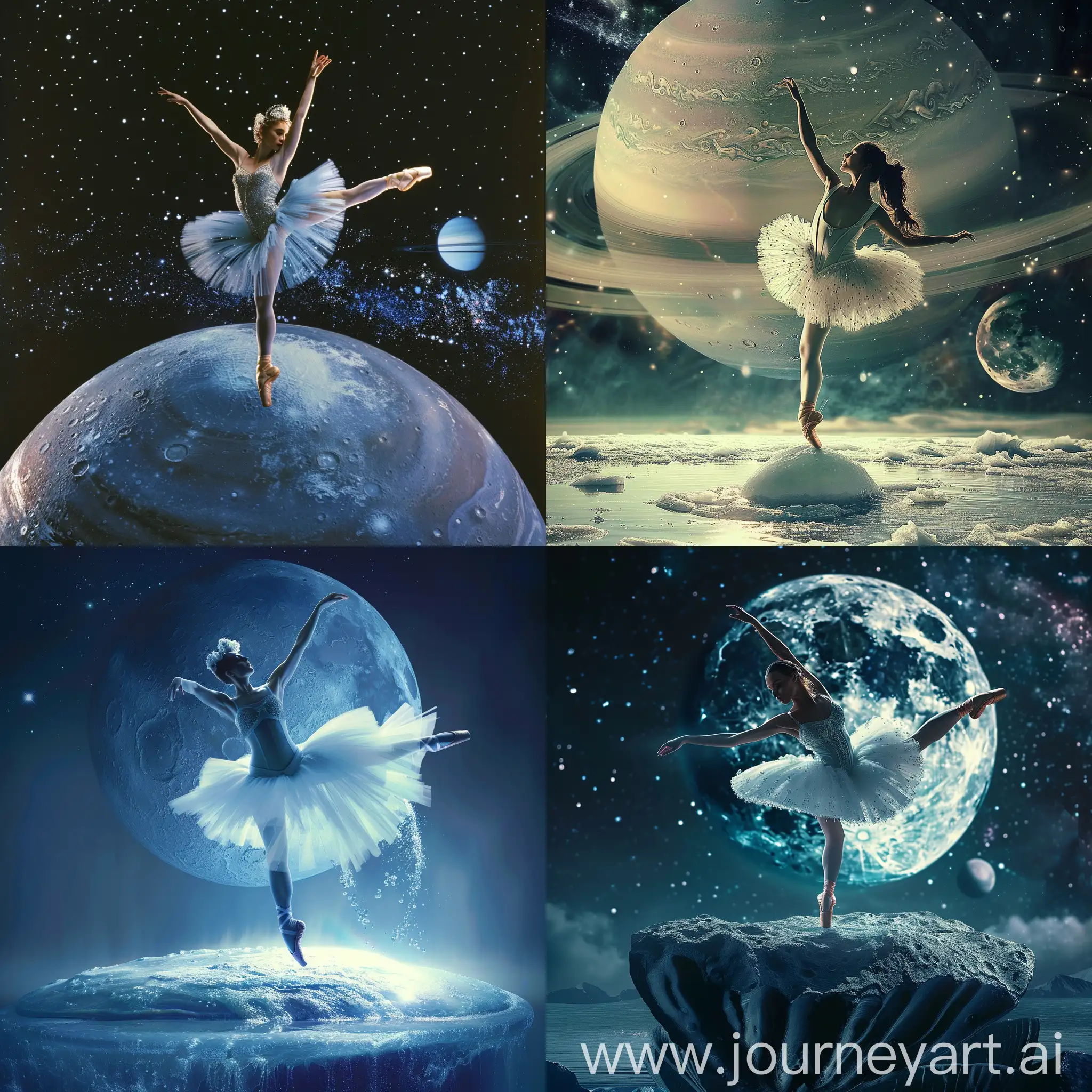 A beautiful ballerina dancing on Neptune