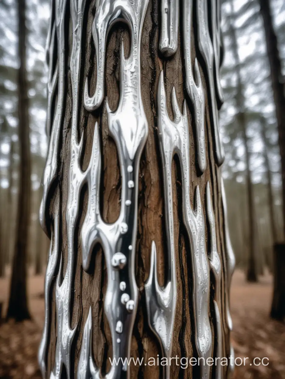 Жидкое серебро стекает по коре высокого дерева