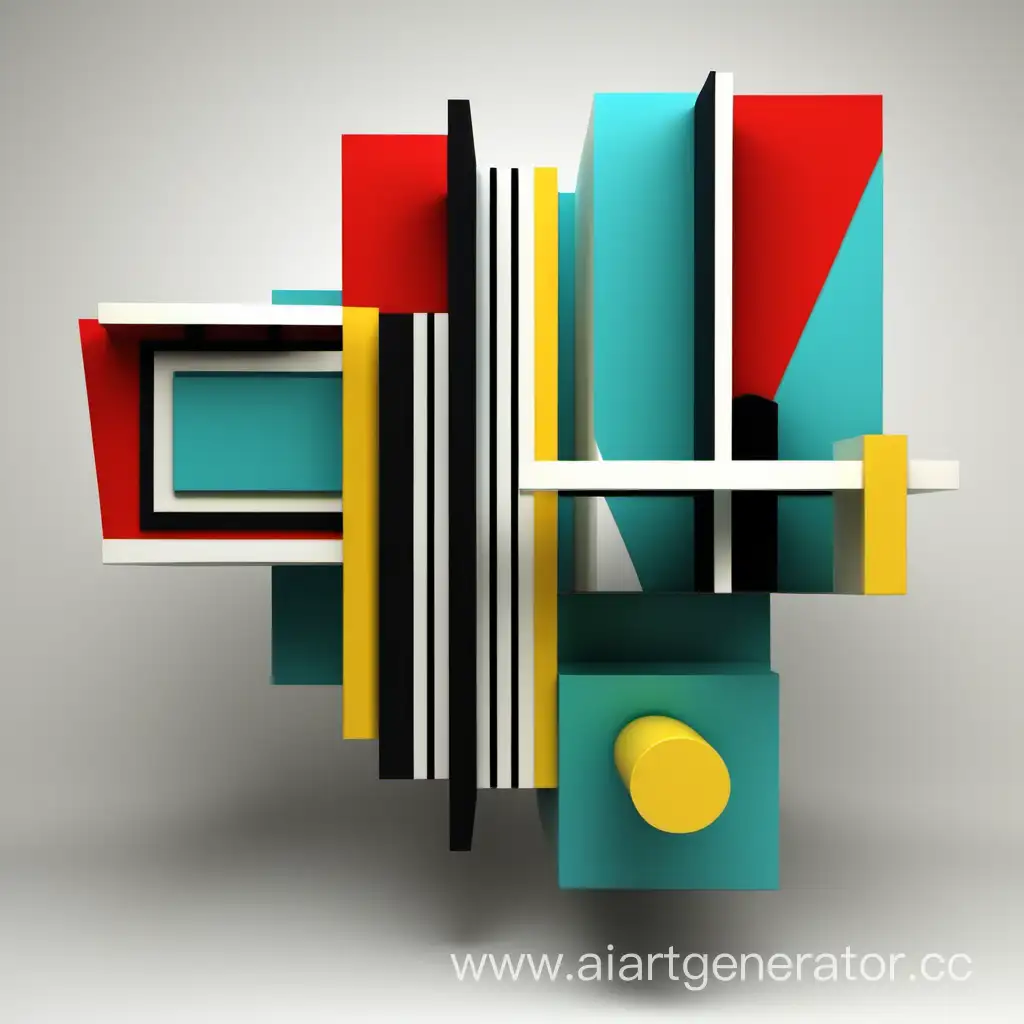 Bauhaus style 3d simple  art with red, yellow, black, white bauhaus colours and turquoise green, blue bauhaus colours showing shape and form, 