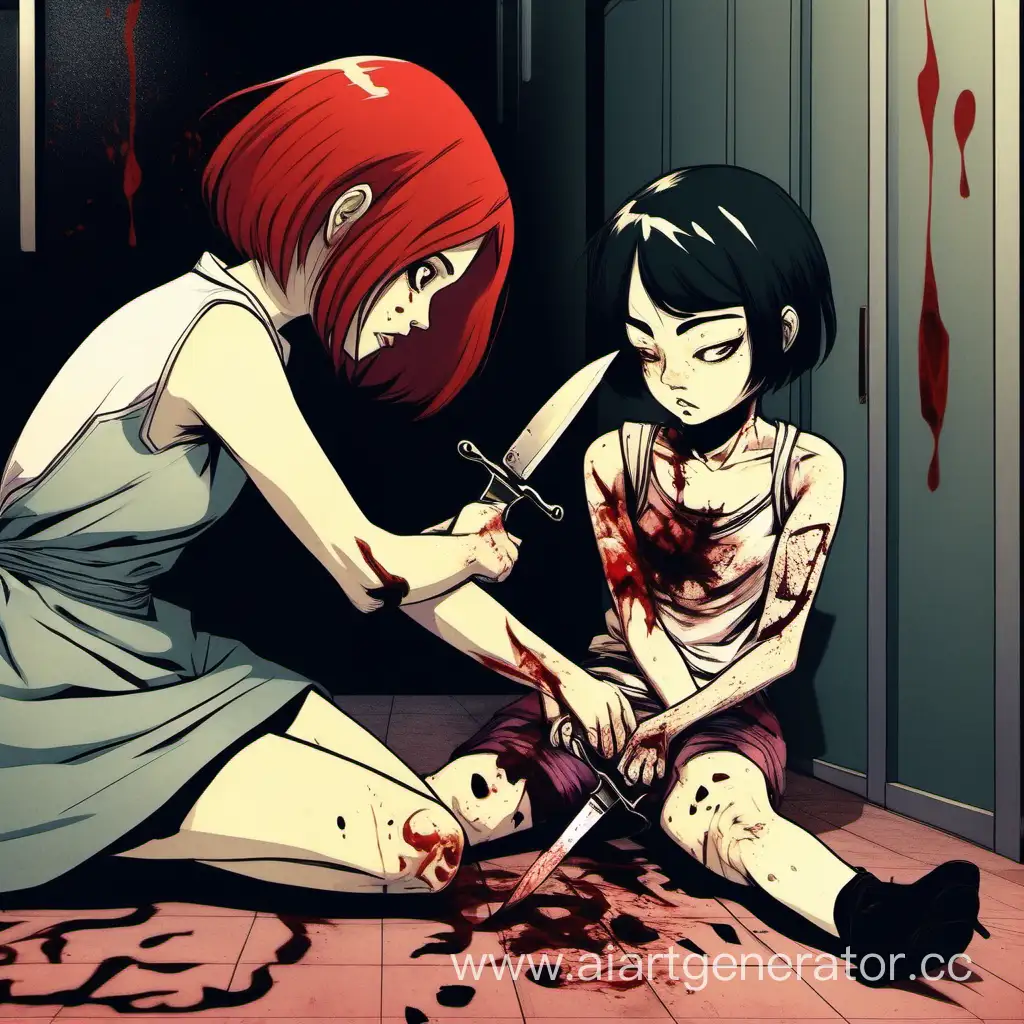 Two-Girls-in-Distress-RedHaired-Girl-Injured-by-KnifeWielding-Figure