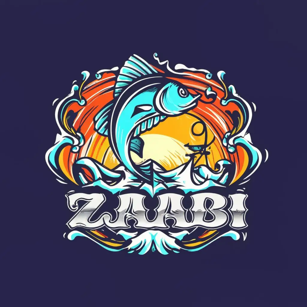 a logo design,with the text ZAABI, main symbol:deep sea Fishing with bright colors,complex,clear background write alzaabi clearly with no spelling mistakes