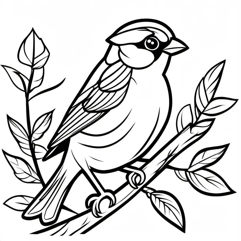 Charming Simple Sparrow Coloring Page Line Art on White Background