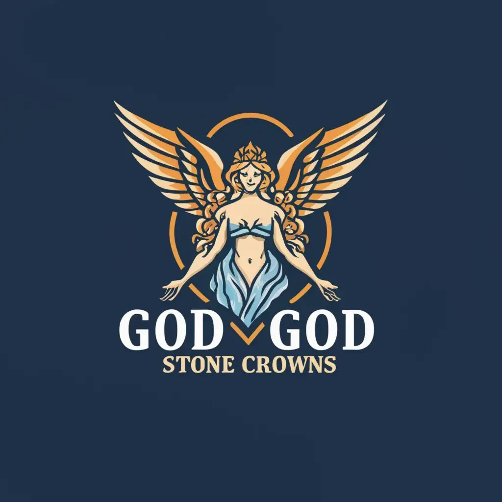 a logo design,with the text "God Stone Crowns", main symbol:Lady God with Wings,Moderate,clear background