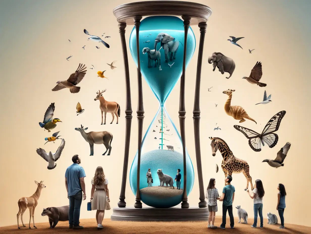Enchanting Scene Giant Hourglass Unveiling Harmony Between Animals and Humans