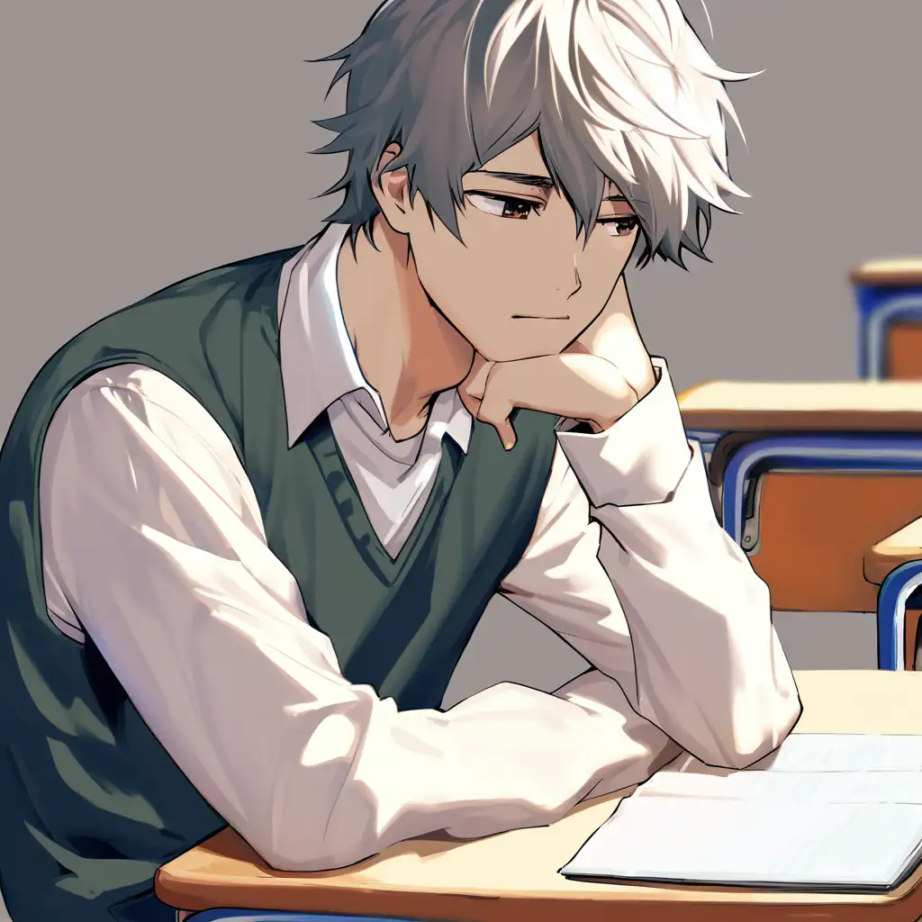 Thoughtful Student Contemplating in Classroom