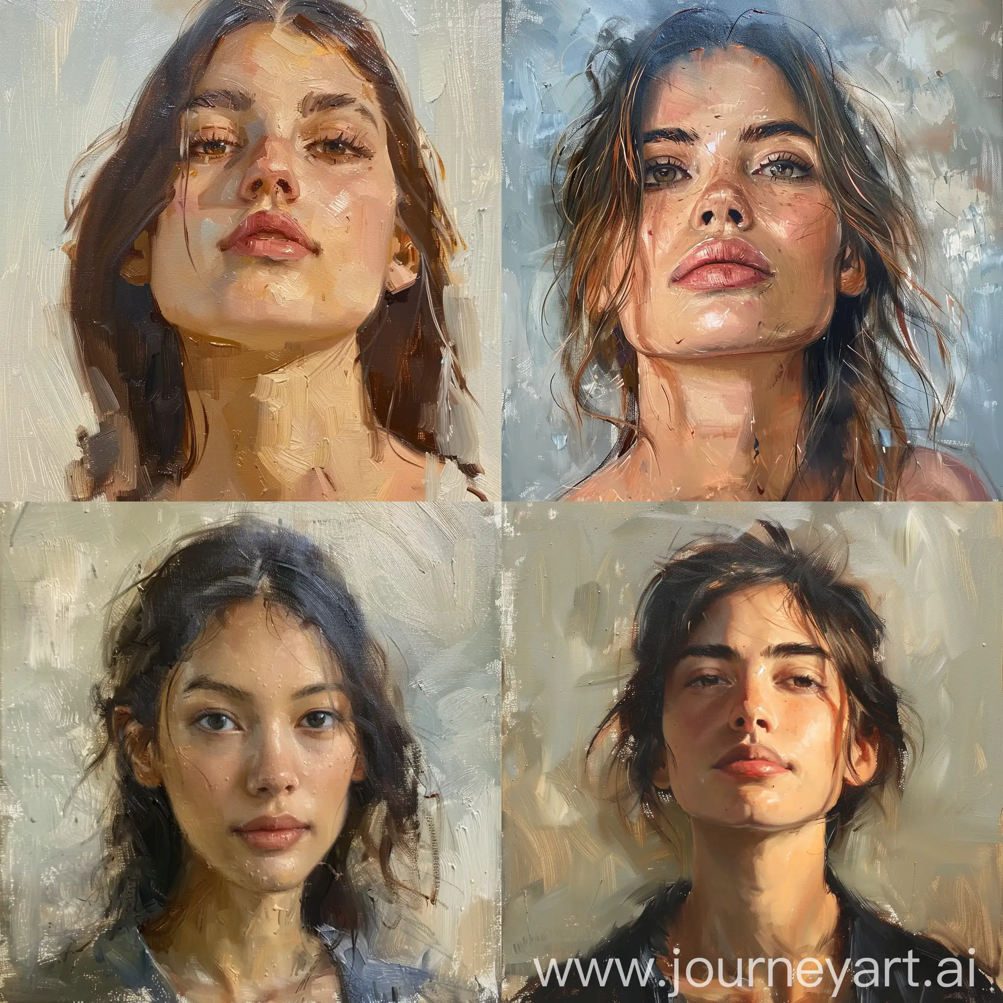 Contemporary portrait, refined features, natural lighting, confident gaze, harmonious blend, multicultural identity, heritage revealed, wisps of identity, in the style of classical portraiture, timeless elegance, expressive brushstrokes