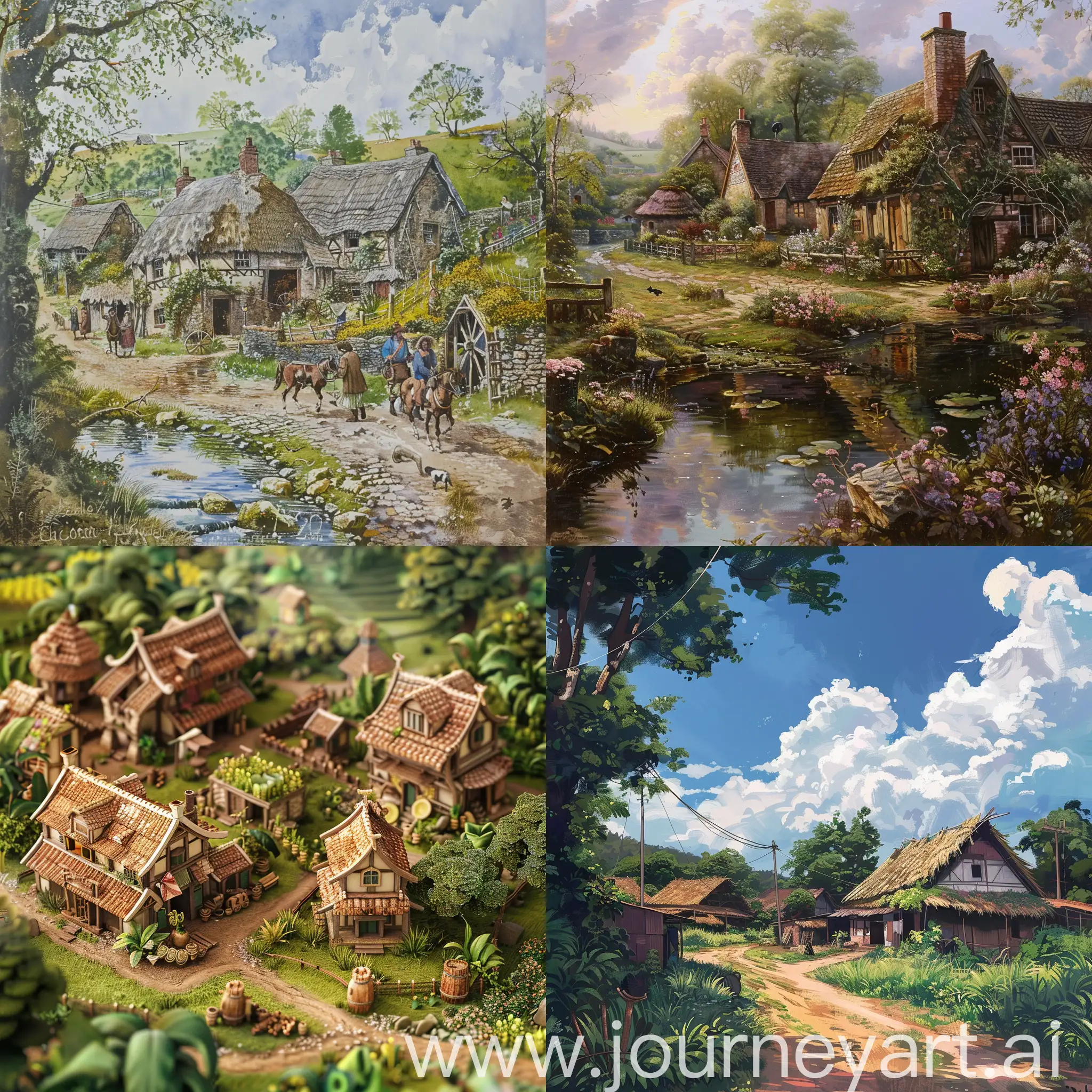 Vibrant-Village-Life-Scene-Cozy-Houses-and-Lively-Activity