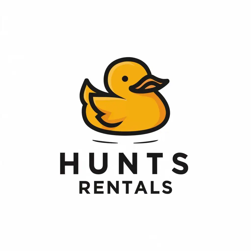 LOGO-Design-for-Hunts-Rentals-Mustachioed-Rubber-Duck-Mascot-with-Clean-Aesthetic-for-Retail-Branding
