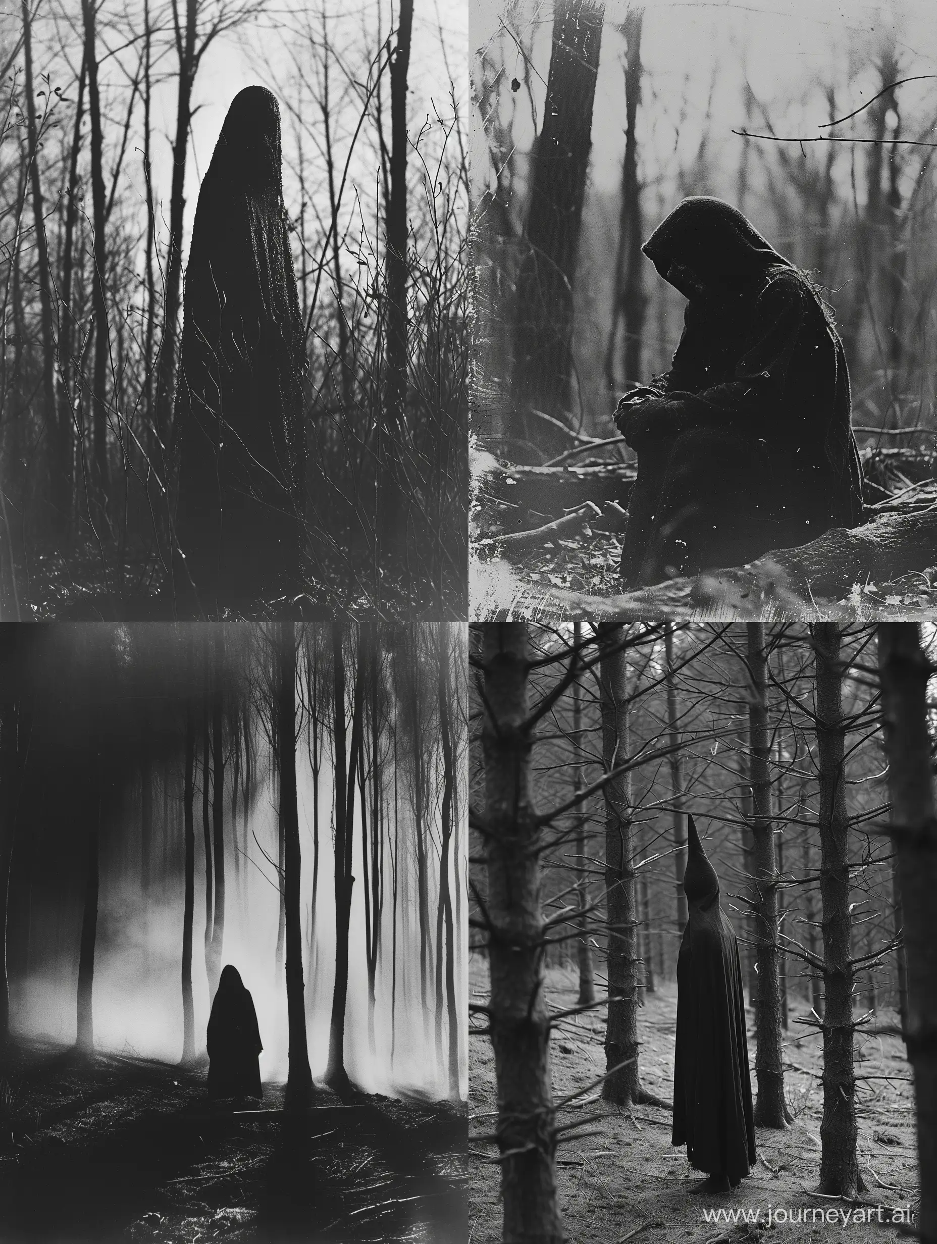 Eerie-Pagan-Ritual-Unveiled-in-Minimalist-Forest-Grayscale-Folk-Horror-Scene