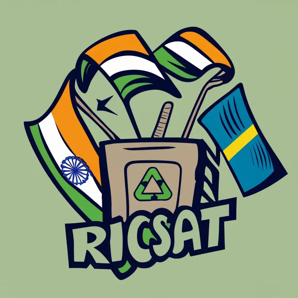 logo, metal, indian flag, swedish flag, recycling, with the text "RICSAT AB", typography