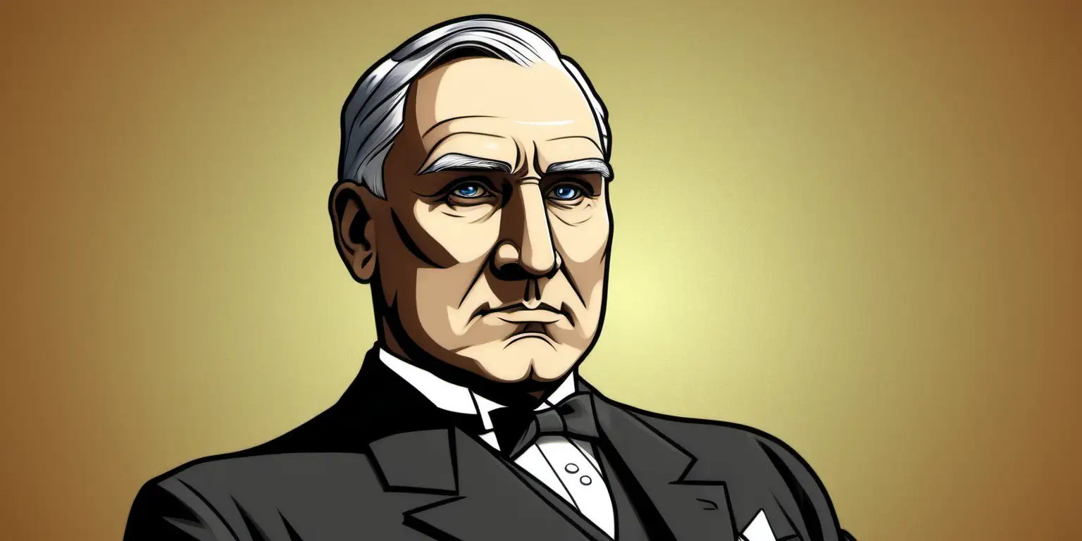 Cartoon Illustration of Warren G Harding on a Solid Background