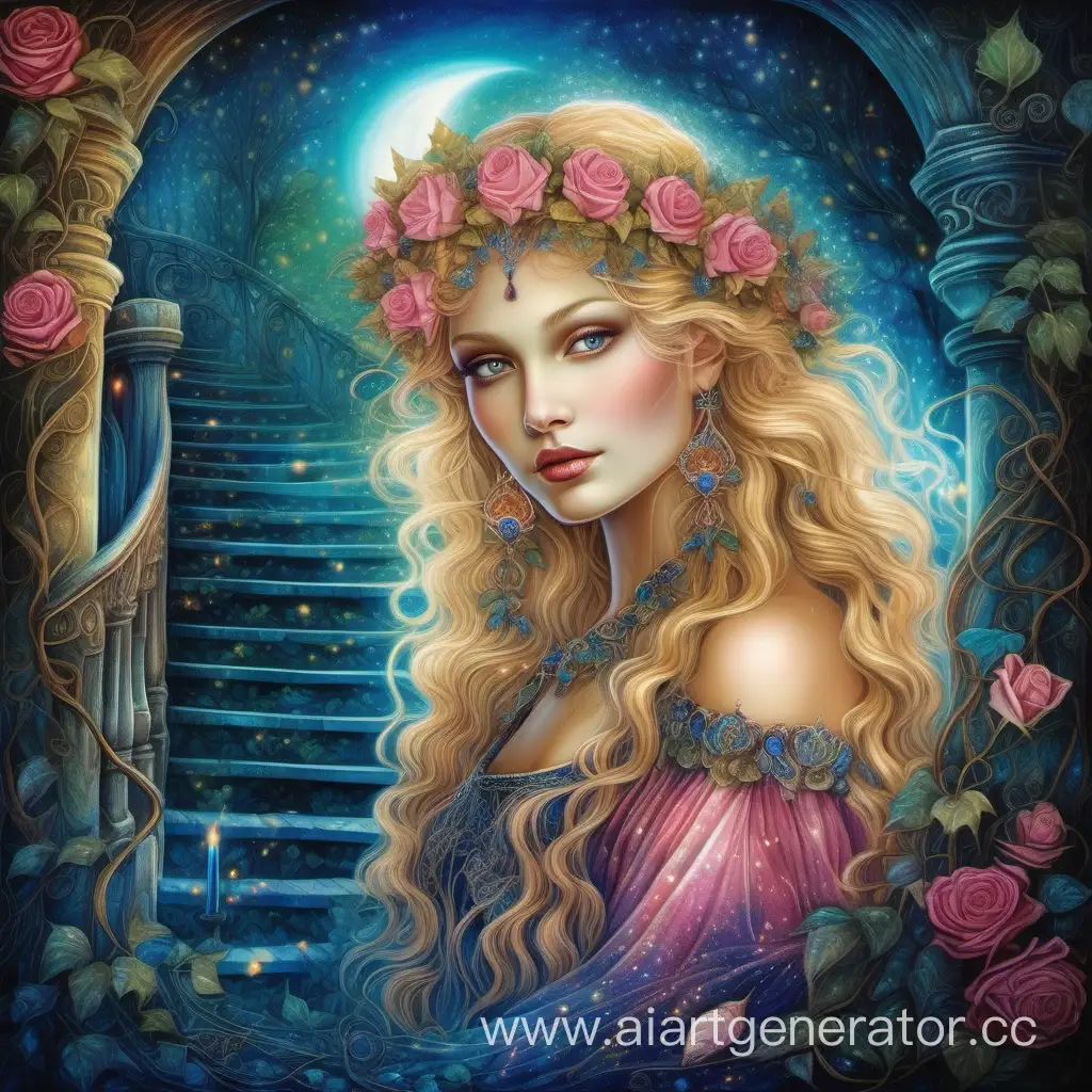 Enchanting-Slavic-Beauty-Amidst-IvyEntwined-Staircase-in-a-Magical-Pink-Garden