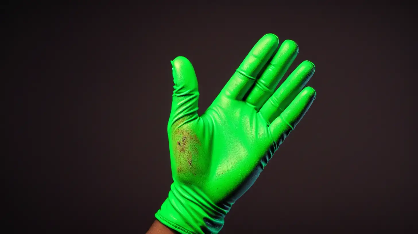 Neon Green Gloved Hand with Dust Bright CloseUp Image
