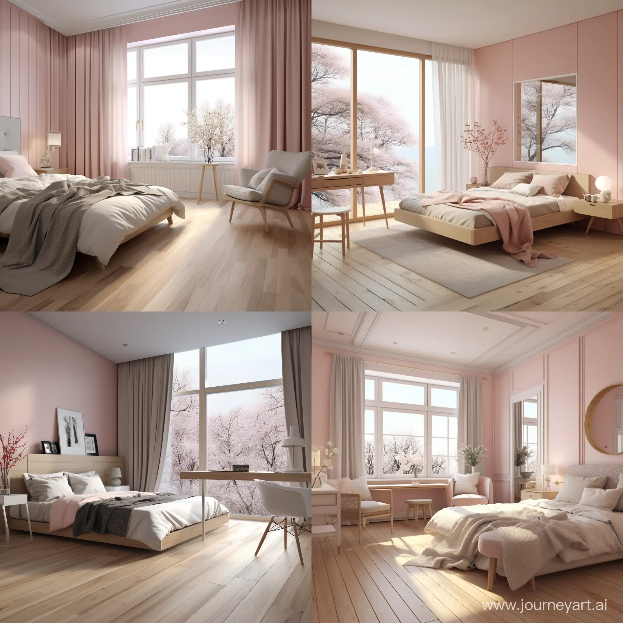 Modern-Style-Bedroom-Window-with-Pink-Beige-Colors-and-Light-Parquet