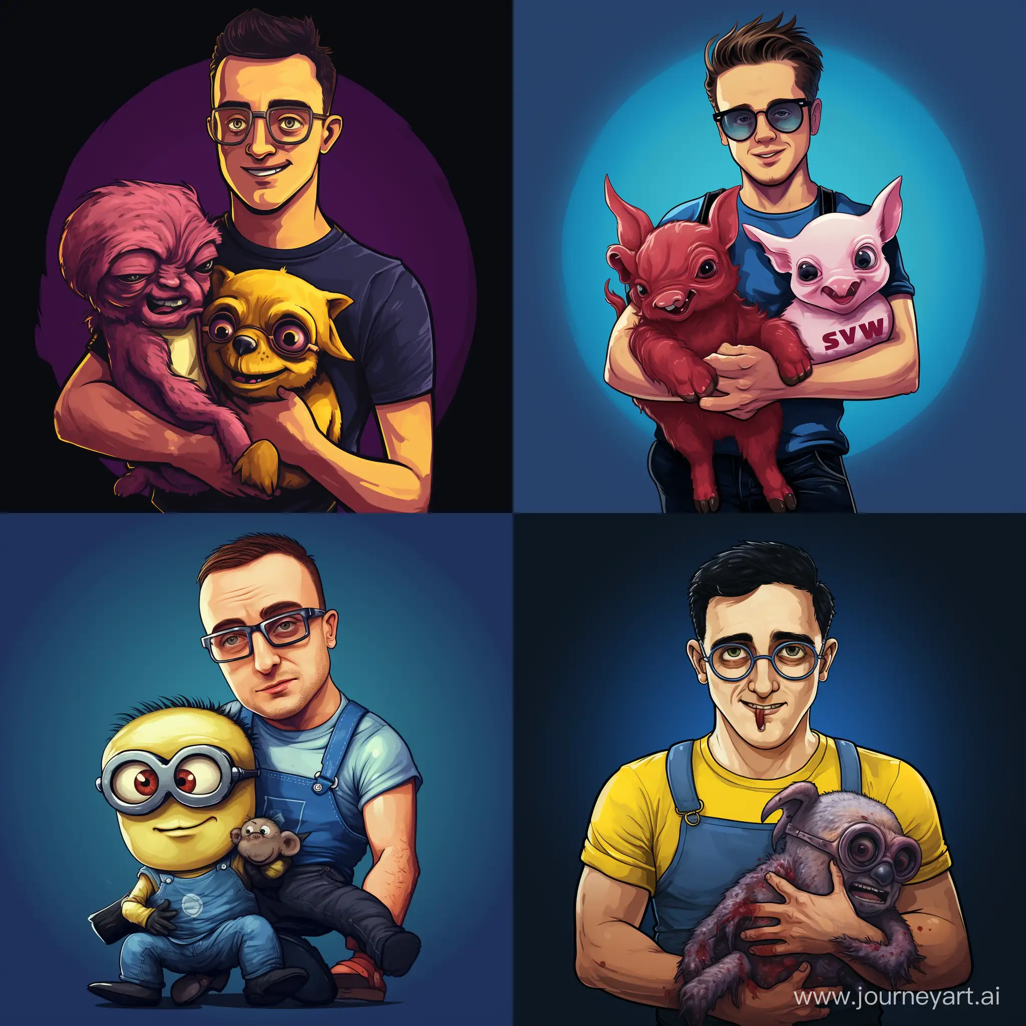 Energetic-Minion-Wearing-SVO-Tshirt-Playfully-Holds-Adorable-Pig