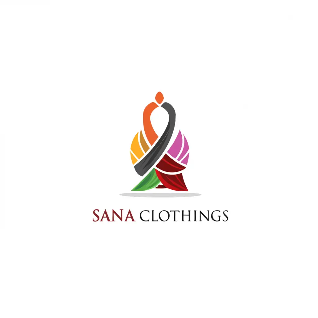 a logo design,with the text "Sana Clothings", main symbol:combination of saree and suite,Minimalistic,be used in Retail industry,clear background
