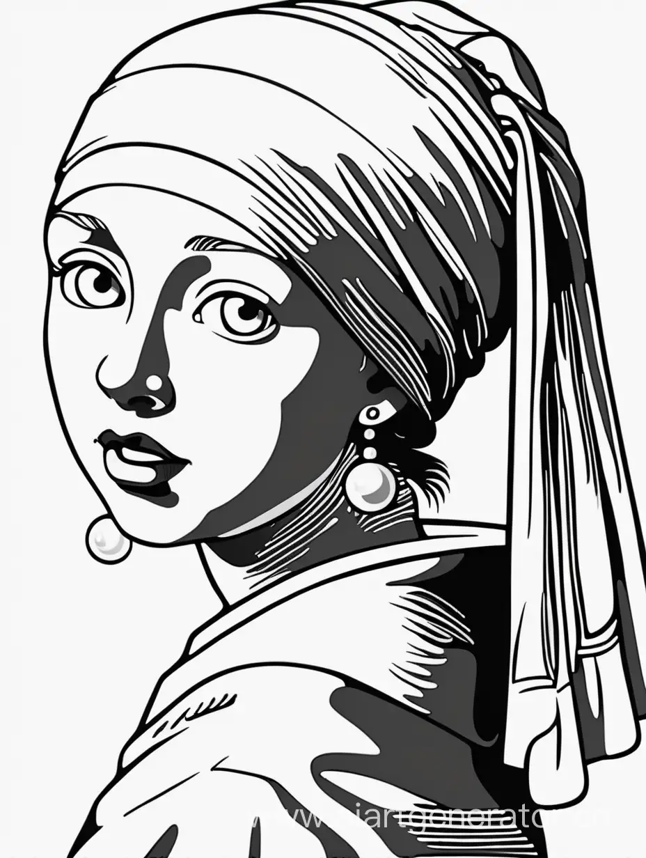 Vermeers-Girl-with-a-Pearl-Earring-Kids-Book-Lineart-on-White-Background