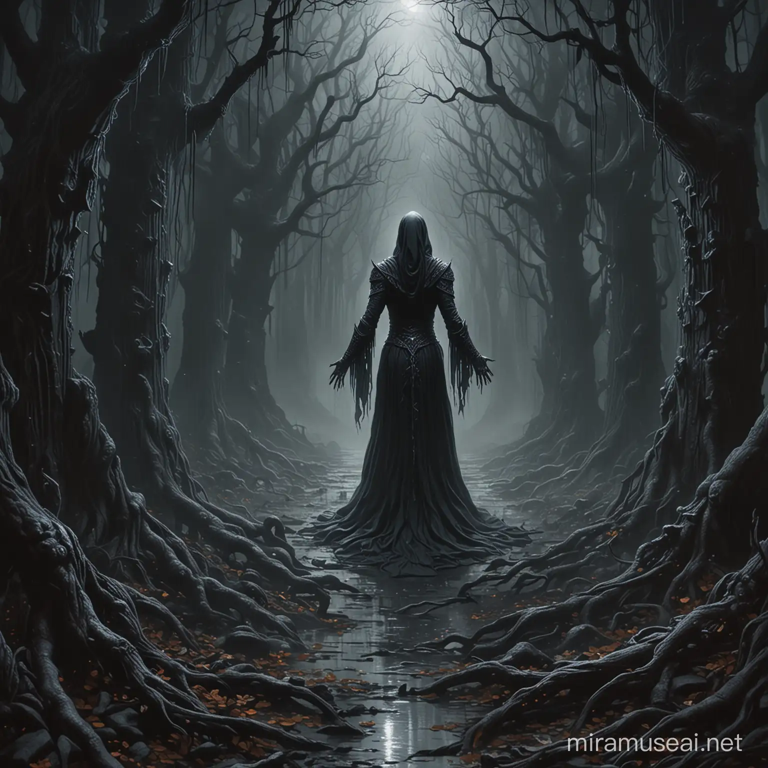 Ethereal Abyss and Labyrinth of Shadows A Mysterious and Dark Fantasy Scene